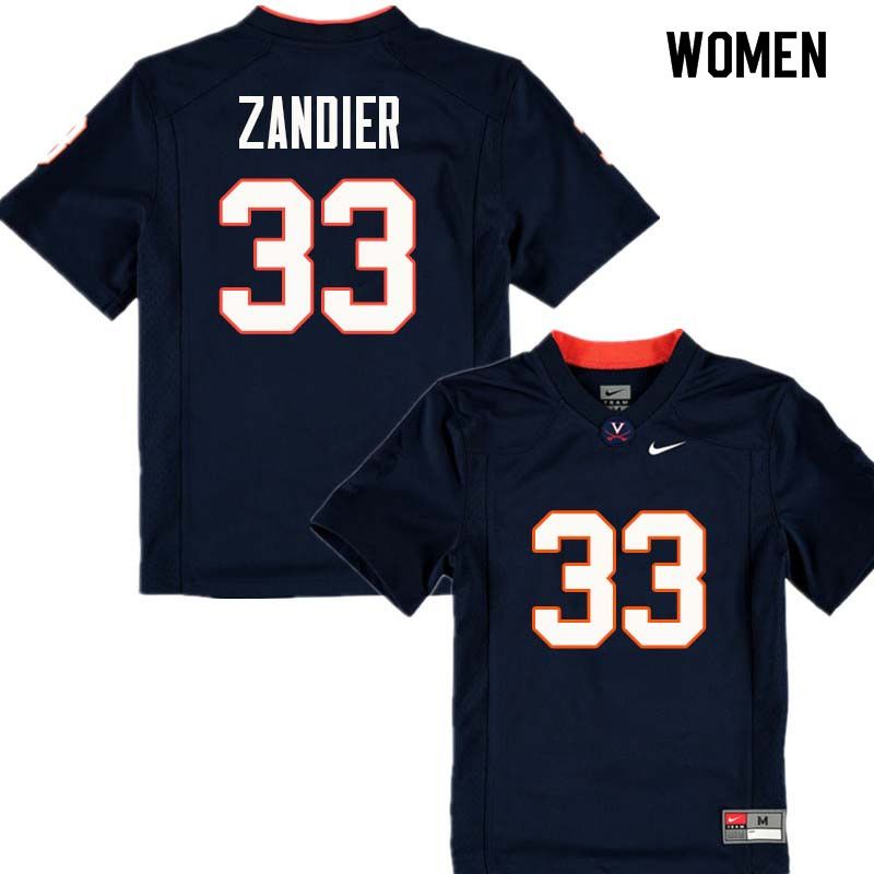 Women #33 Zane Zandier Virginia Cavaliers College Football Jerseys Sale-Navy - Click Image to Close